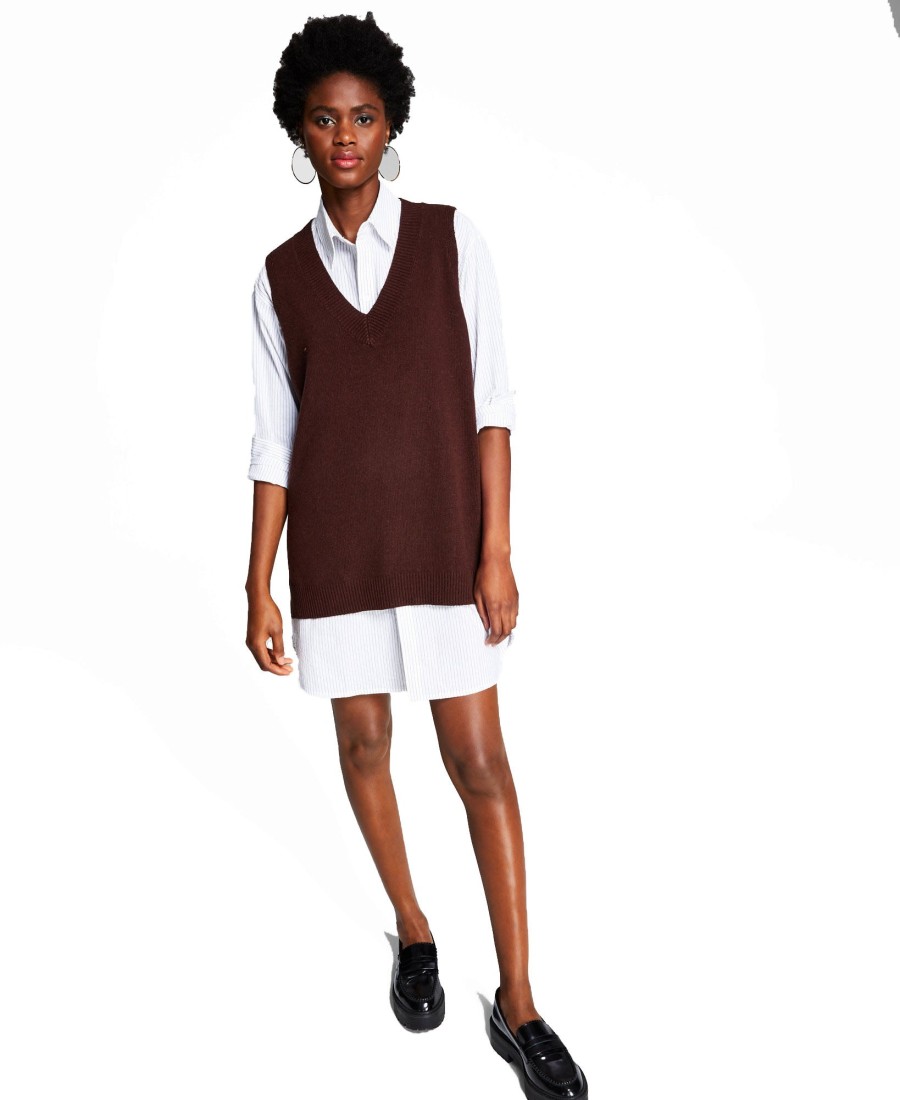 Women'S And Now This | Oversized Sweater Vest Dark Brown