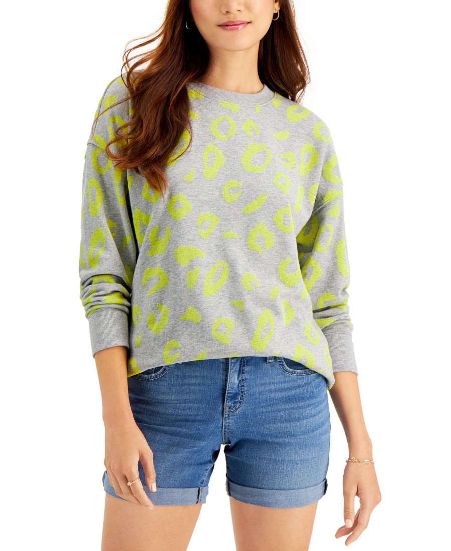 Women'S Style & Co | Animal Print Sweatshirt Lightest Lime