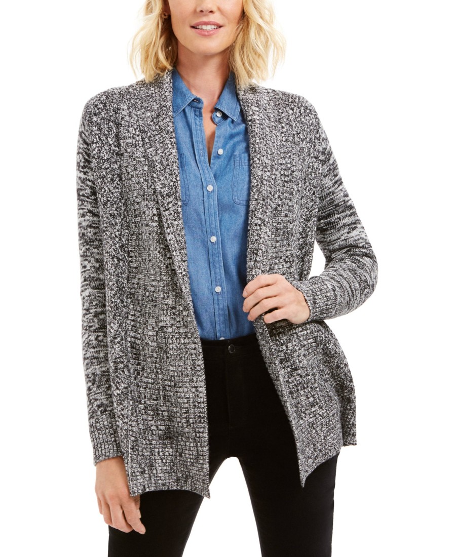 Women'S Charter Club | Marled Shawl-Collar Cardigan Deep Black Combo