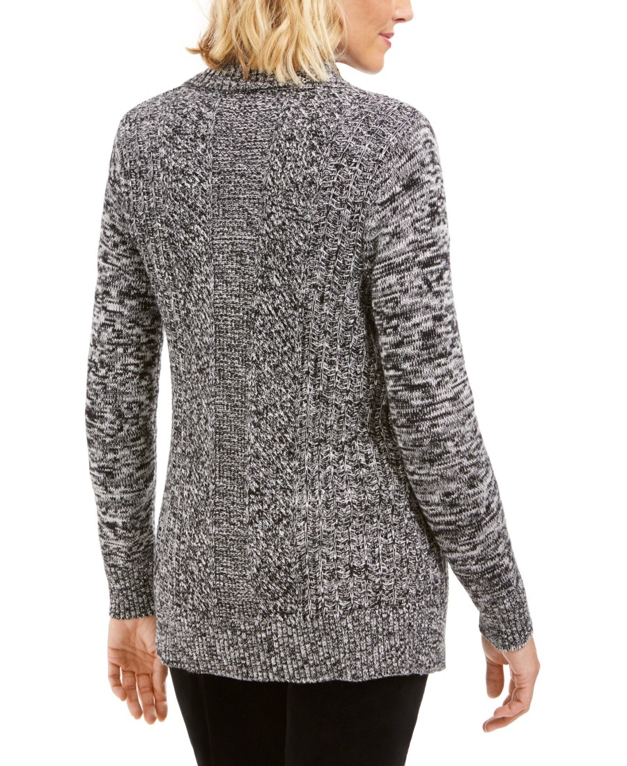 Women'S Charter Club | Marled Shawl-Collar Cardigan Deep Black Combo