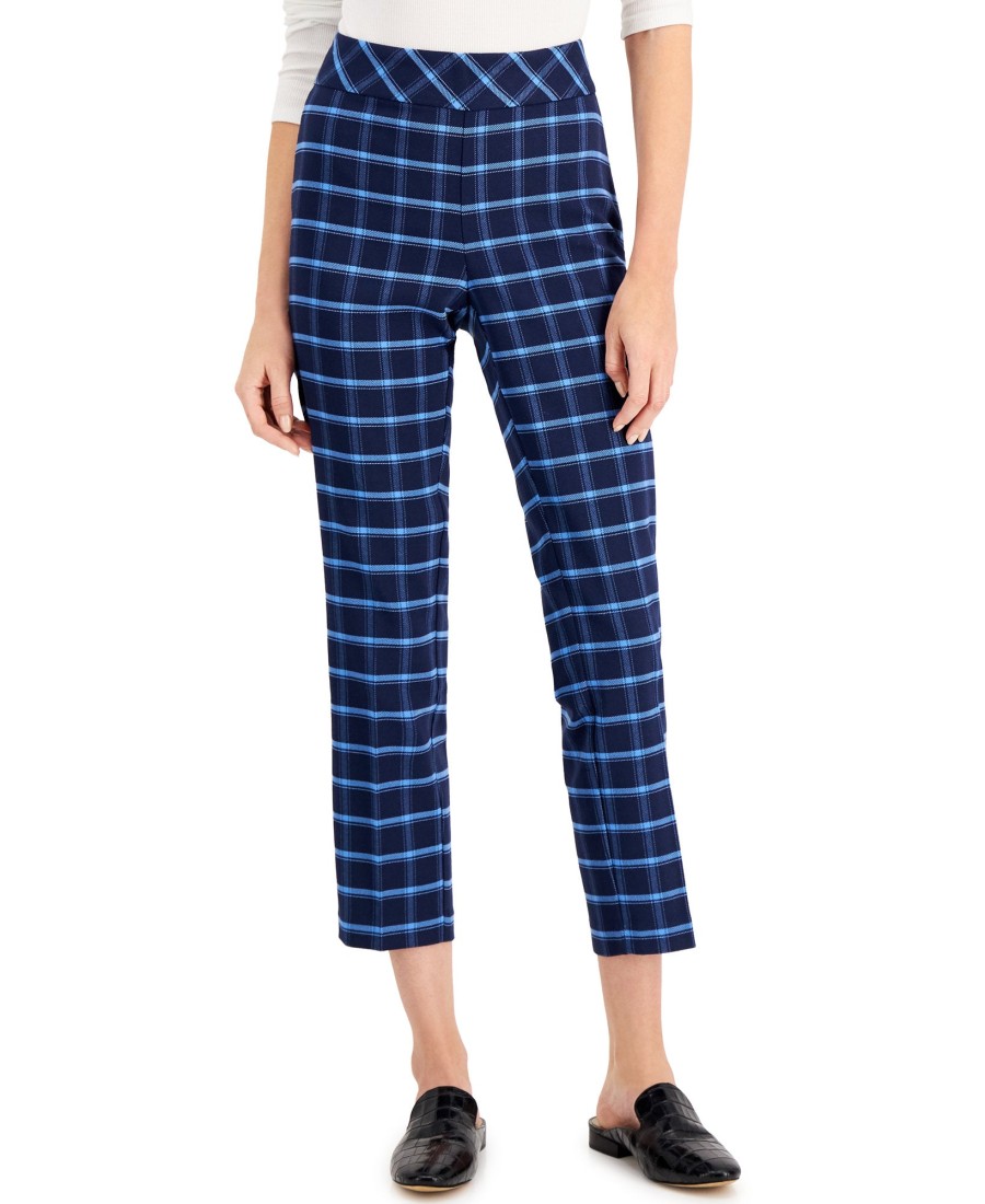 Women'S Charter Club | Side-Zip Windowpane Pants Intrepid Blue Combo