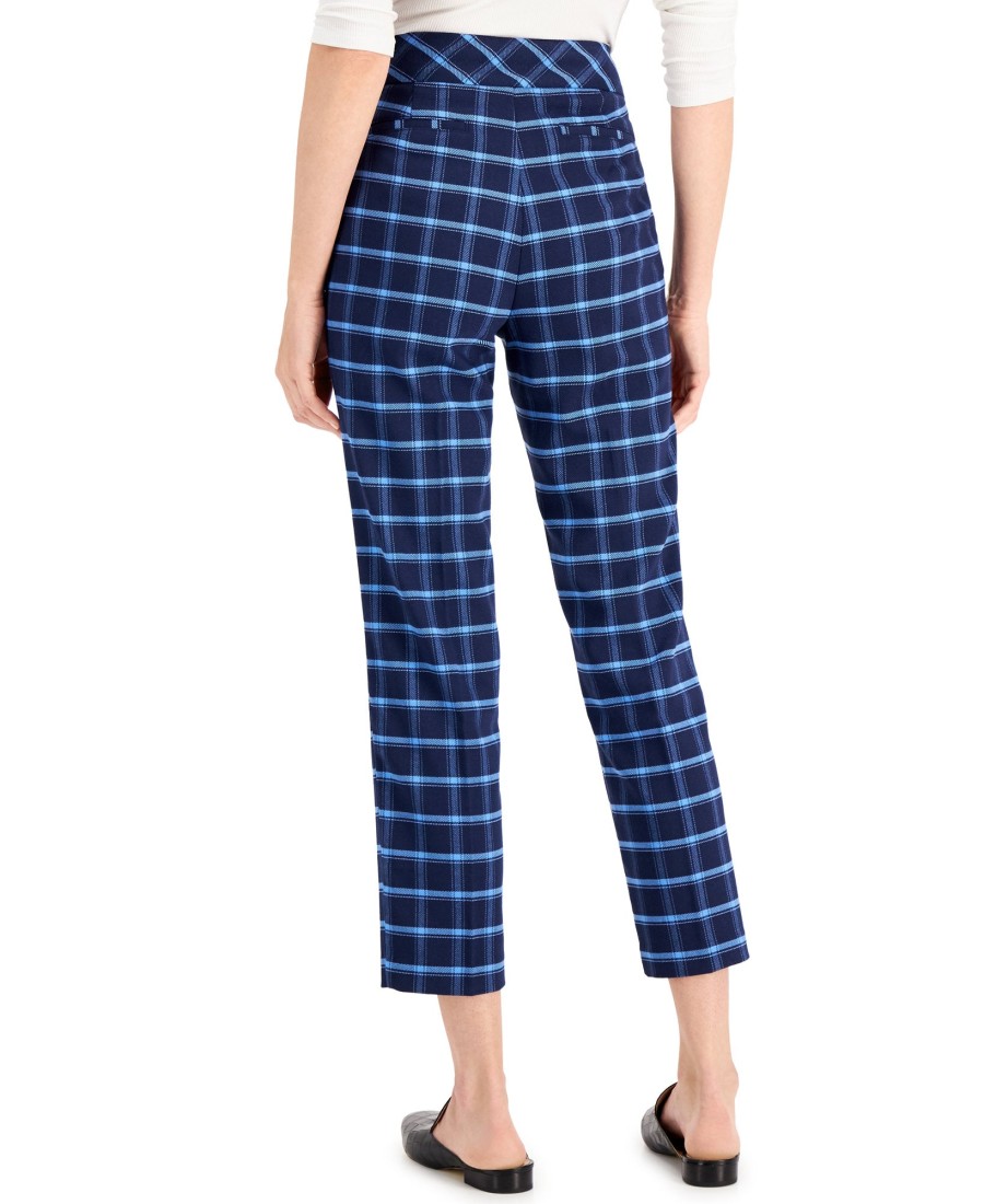 Women'S Charter Club | Side-Zip Windowpane Pants Intrepid Blue Combo