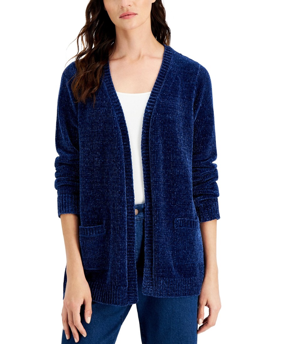 Women'S Karen Scott | Chenille Open-Front Cardigan Estate Blue