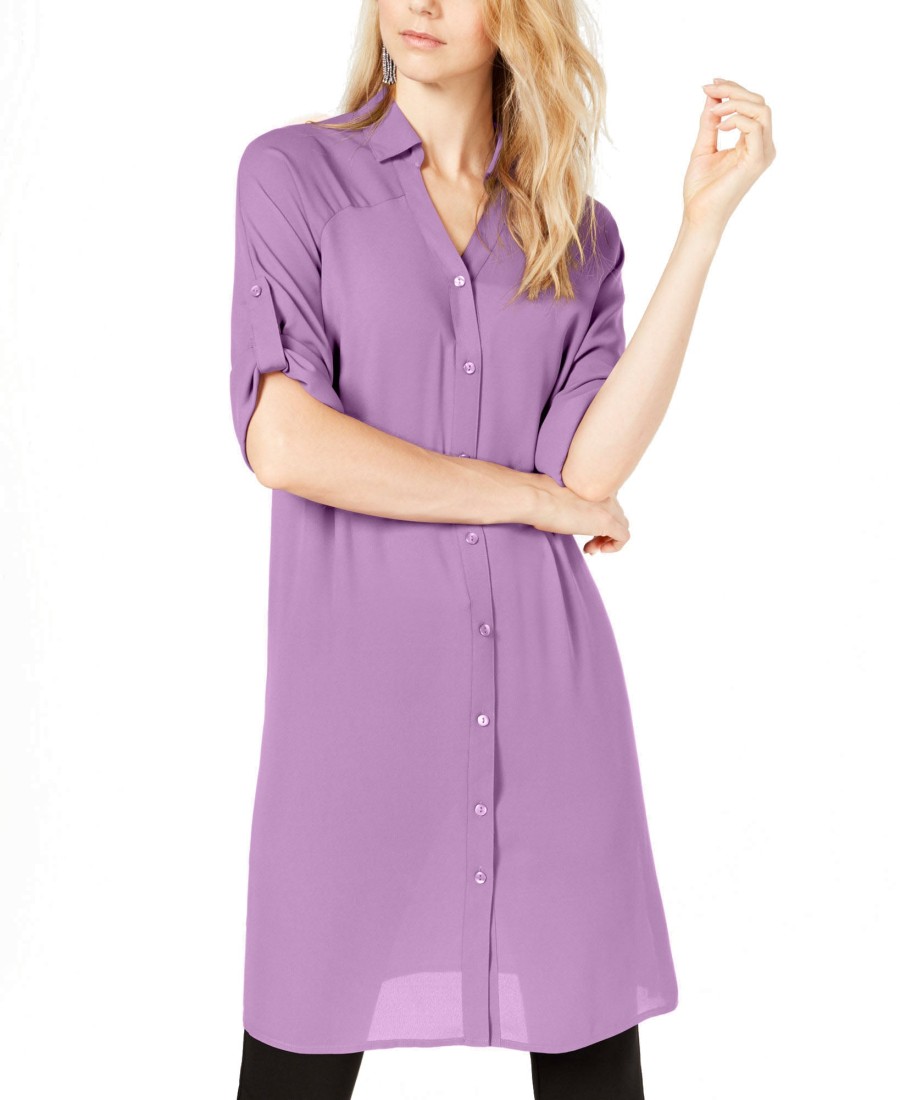 Juniors' Alfani | Roll-Tab Tunic Shirt