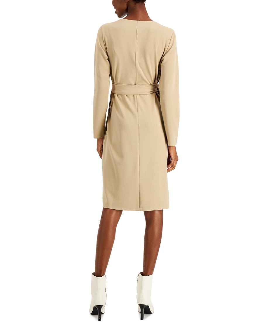 Juniors' Alfani | Petite Belted Wrap Dress Fresh Almond