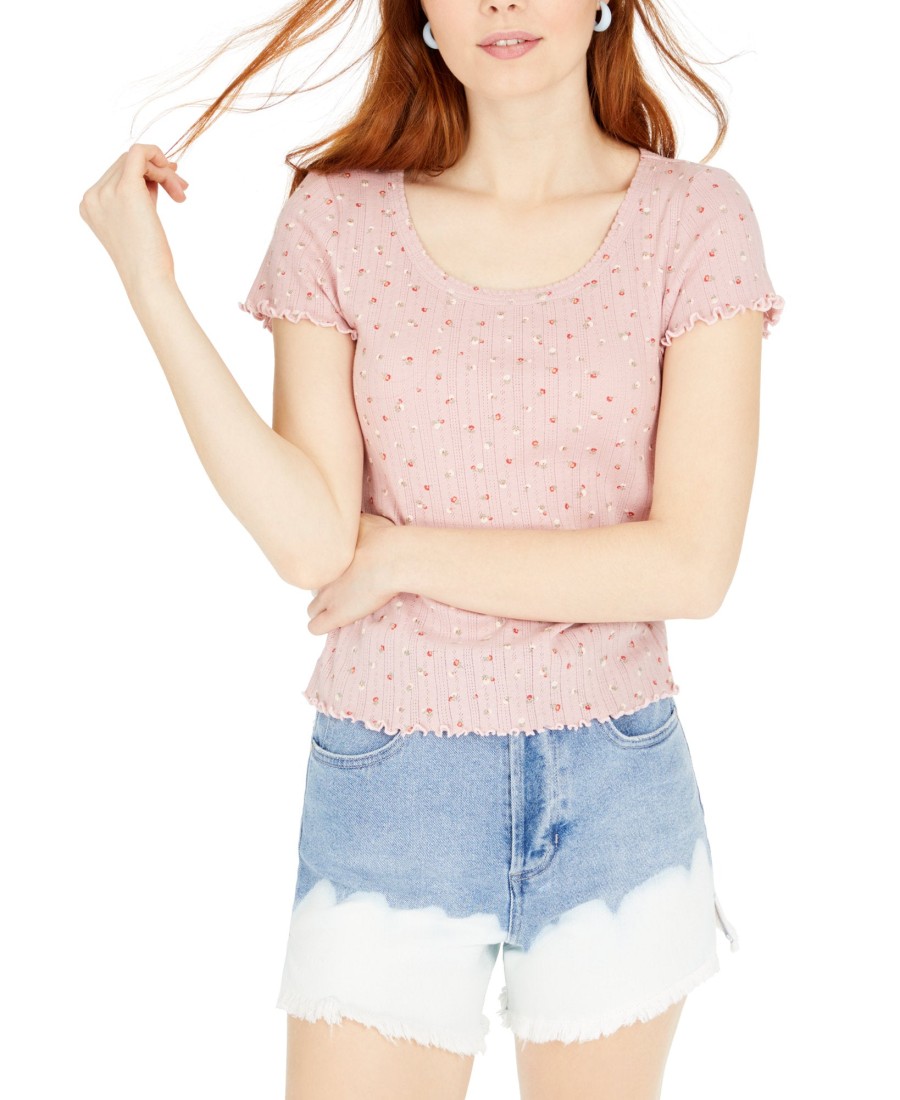 Juniors' Hippie Rose | Juniors' Printed Pointelle-Knit T-Shirt