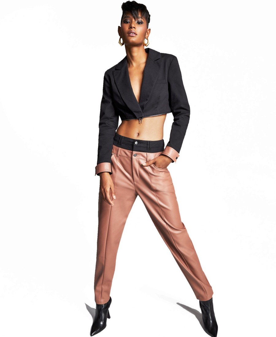 Women'S Bar III | Double-Waistband Faux-Leather Pants Clove Spice