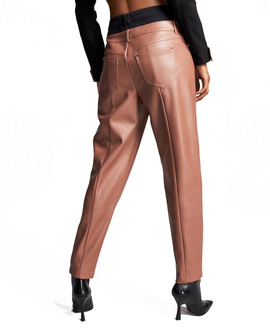 Women'S Bar III | Double-Waistband Faux-Leather Pants Clove Spice