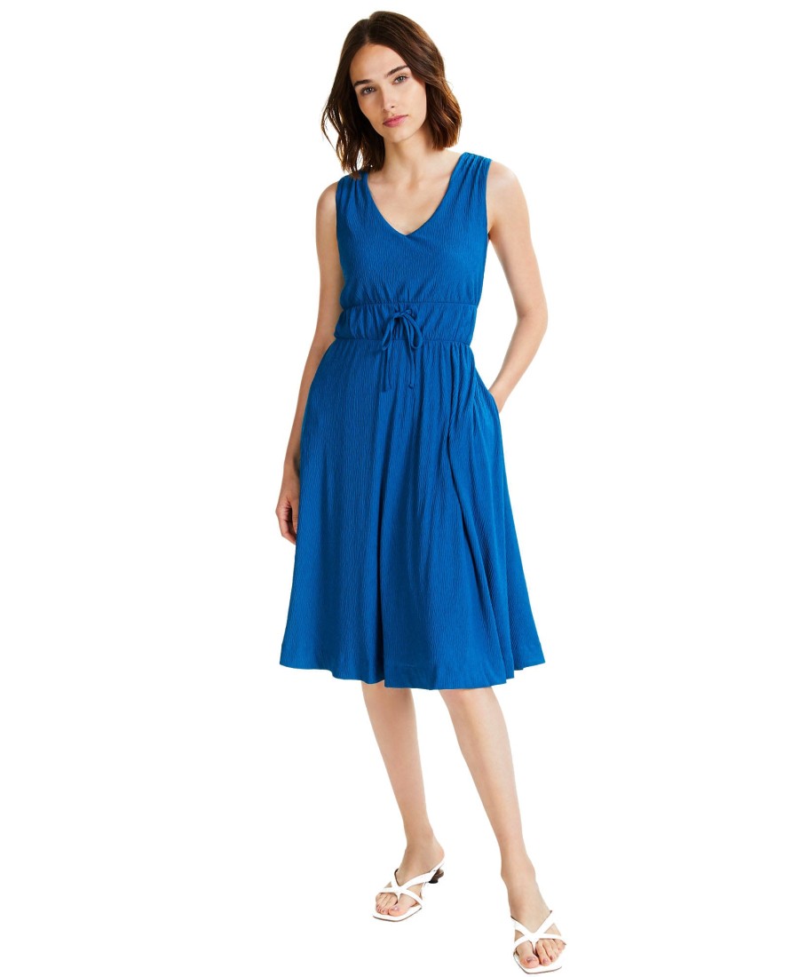 Juniors' Alfani | Solid Empire-Waist Cinched V-Neck Dress