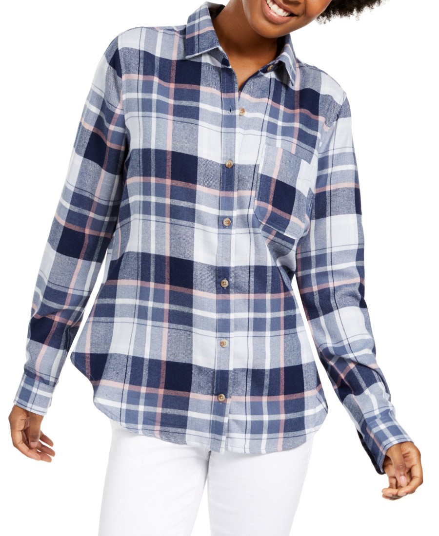 Juniors' Polly & Esther | Juniors' Plaid Utility Shirt Blue