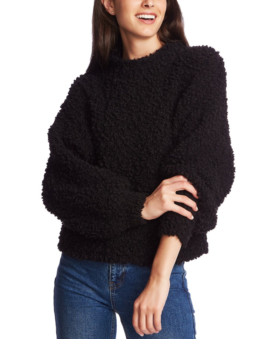 Women'S 1.STATE | Mock-Neck Poodle-Textured Sweater Rich Black