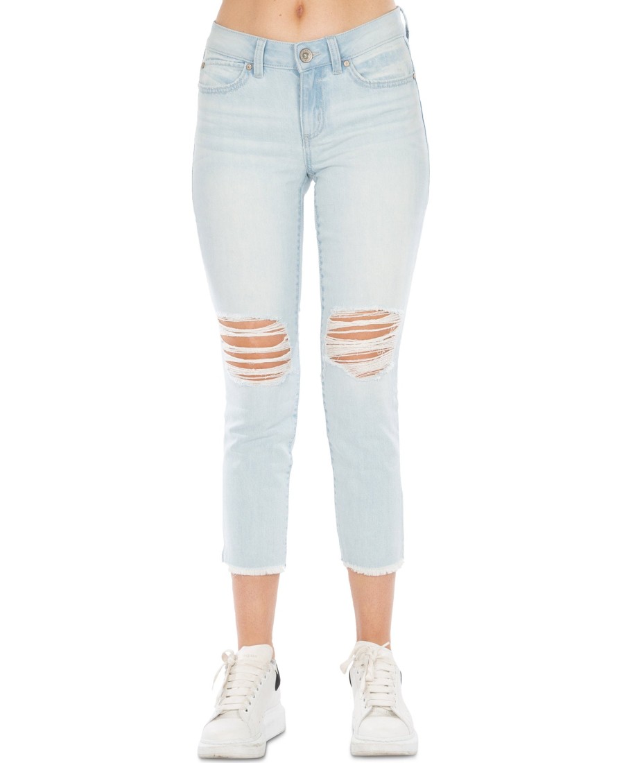 Juniors' Rewash | Juniors' Distressed Cropped Skinny Jeans Blue/Black Antique