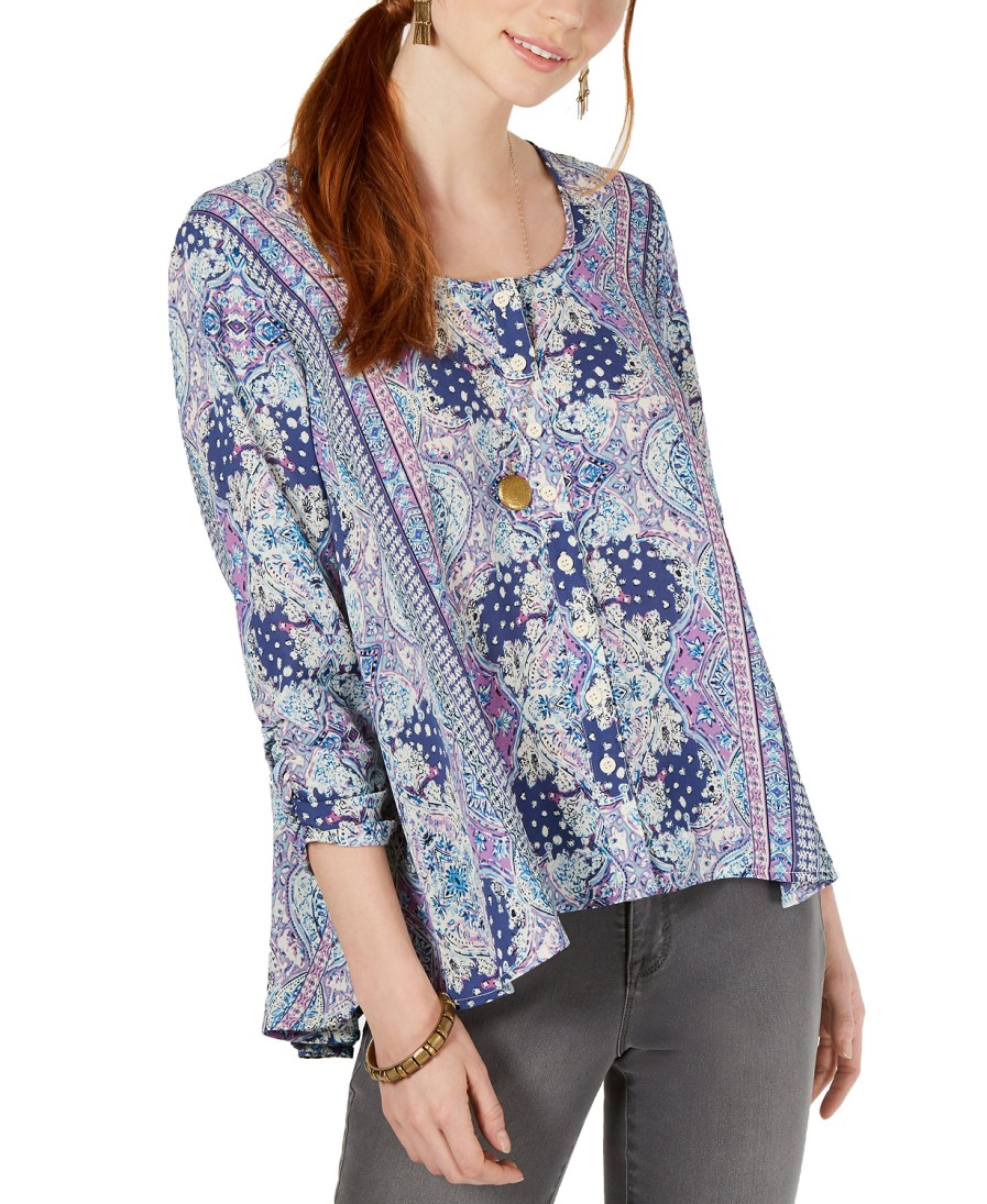 Women'S Style & Co | Petite Printed Swing Blouse Delicate Sea