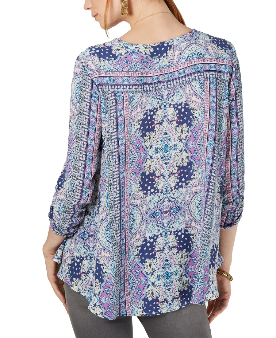 Women'S Style & Co | Petite Printed Swing Blouse Delicate Sea