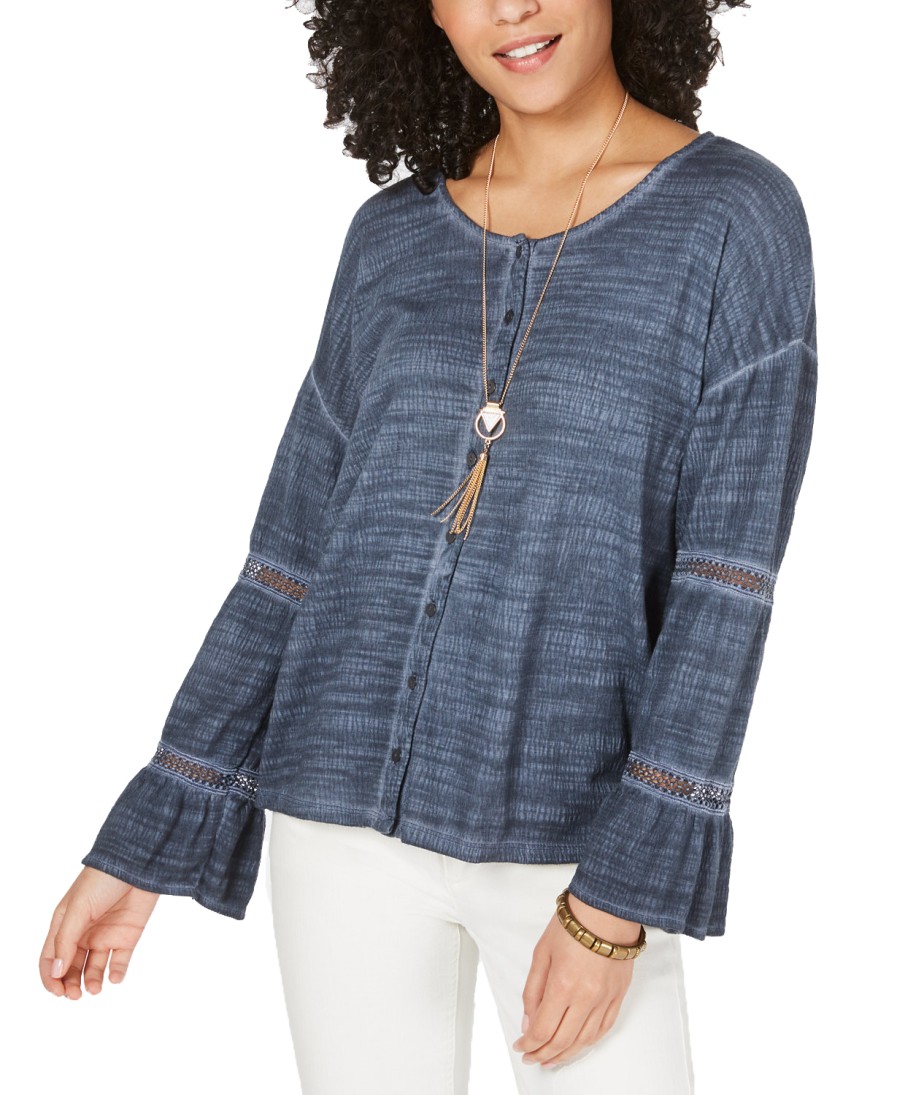 Women'S Style & Co | Tiered Sleeve Button-Up Top