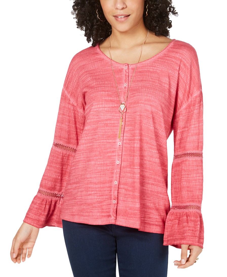 Women'S Style & Co | Tiered Sleeve Button-Up Top