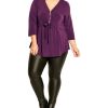 Women'S Avenue | Plus Lia Tie Waist Zip Plain Tunic Top Plum