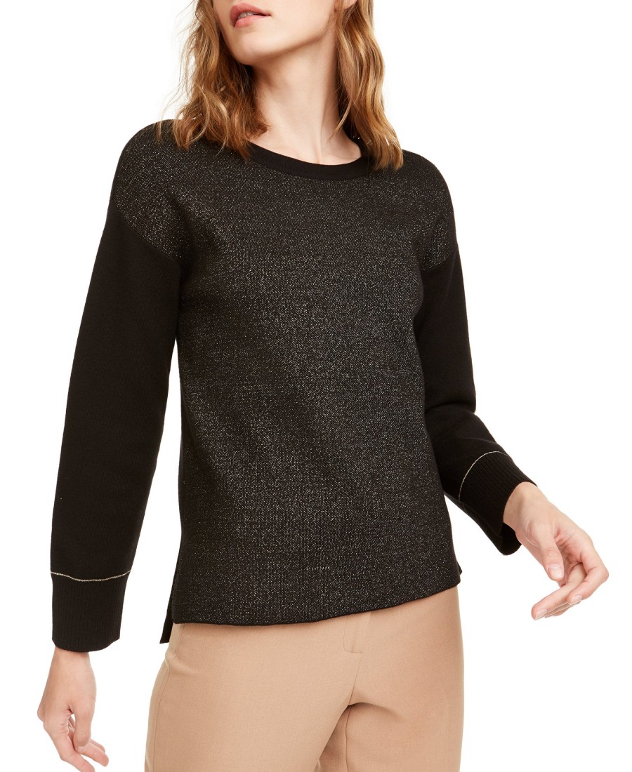 Women'S Anne Klein | Lurex Shimmer Sweater Anne Black/Gold