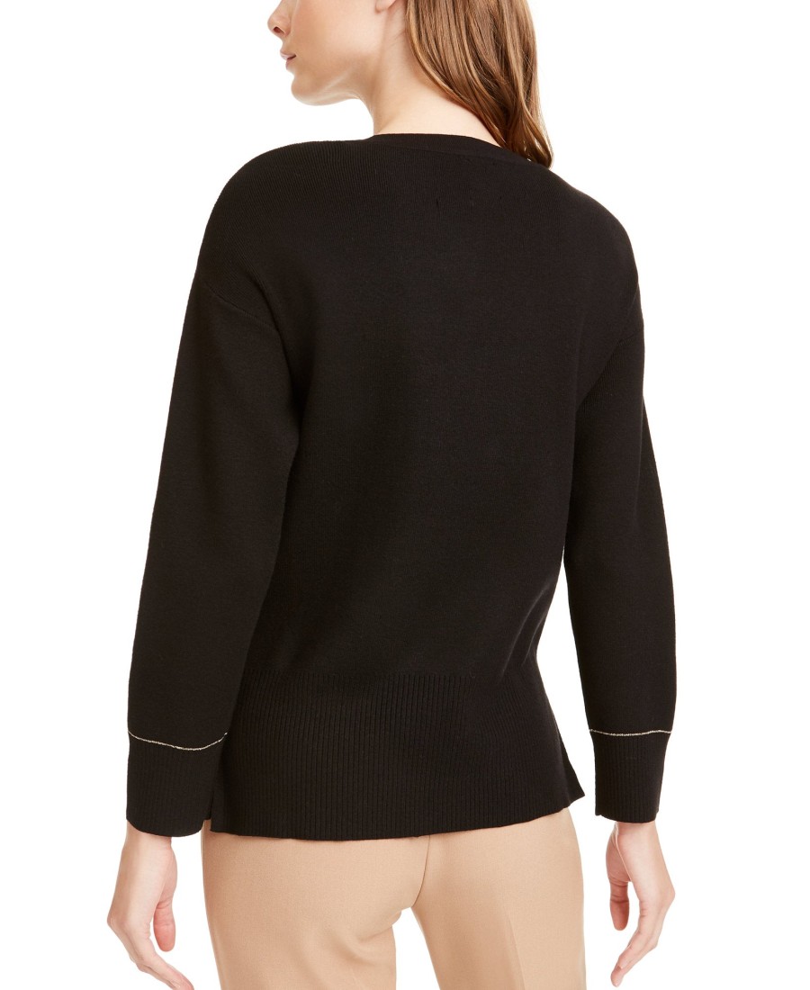 Women'S Anne Klein | Lurex Shimmer Sweater Anne Black/Gold