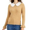 Women'S Charter Club | Removable Collar Knit Sweater Wm Cml Hth Cb