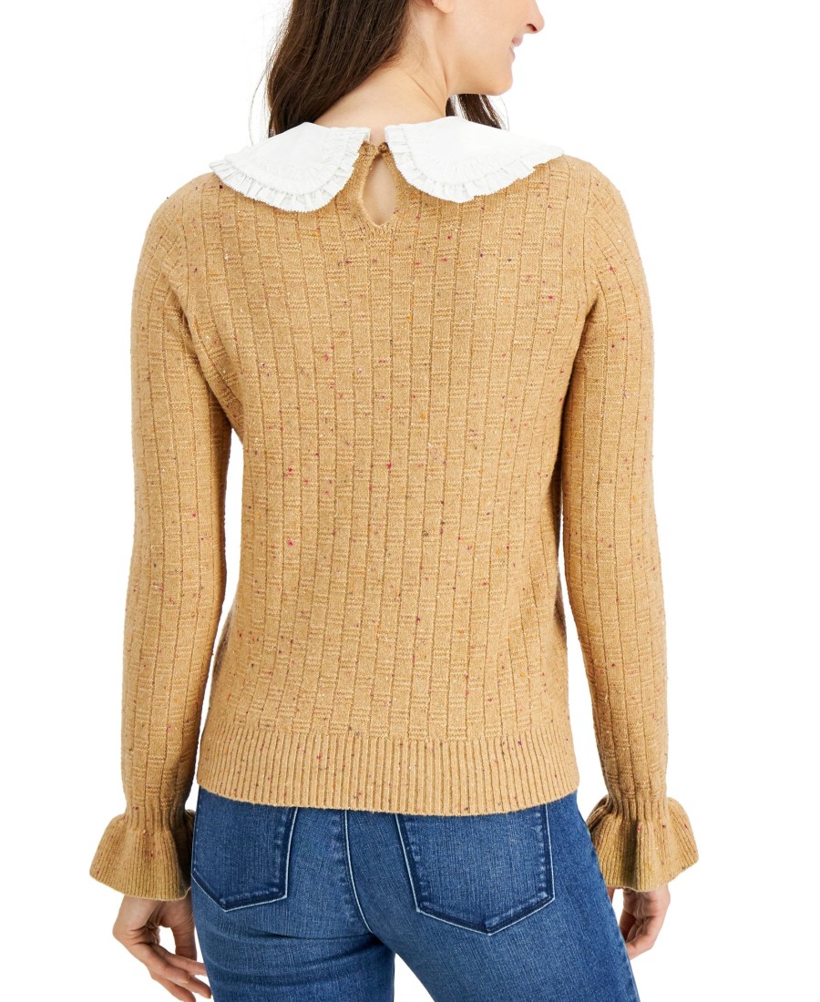 Women'S Charter Club | Removable Collar Knit Sweater Wm Cml Hth Cb