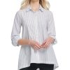 Women'S DKNY | Cotton Striped High-Low Button Down Top Ivory/Navy