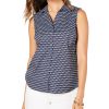 Women'S Charter Club | Sleeveless Sailboat-Print Blouse Intrepid Blue