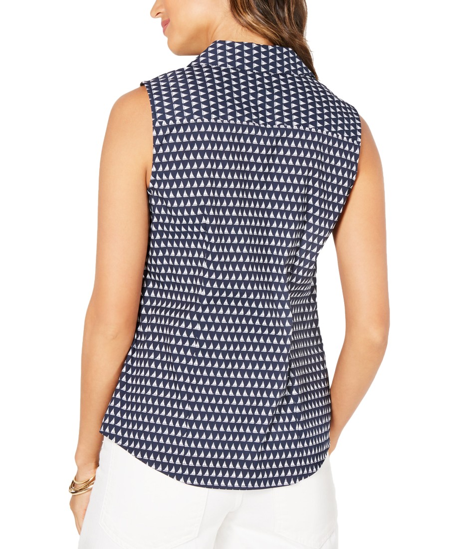 Women'S Charter Club | Sleeveless Sailboat-Print Blouse Intrepid Blue