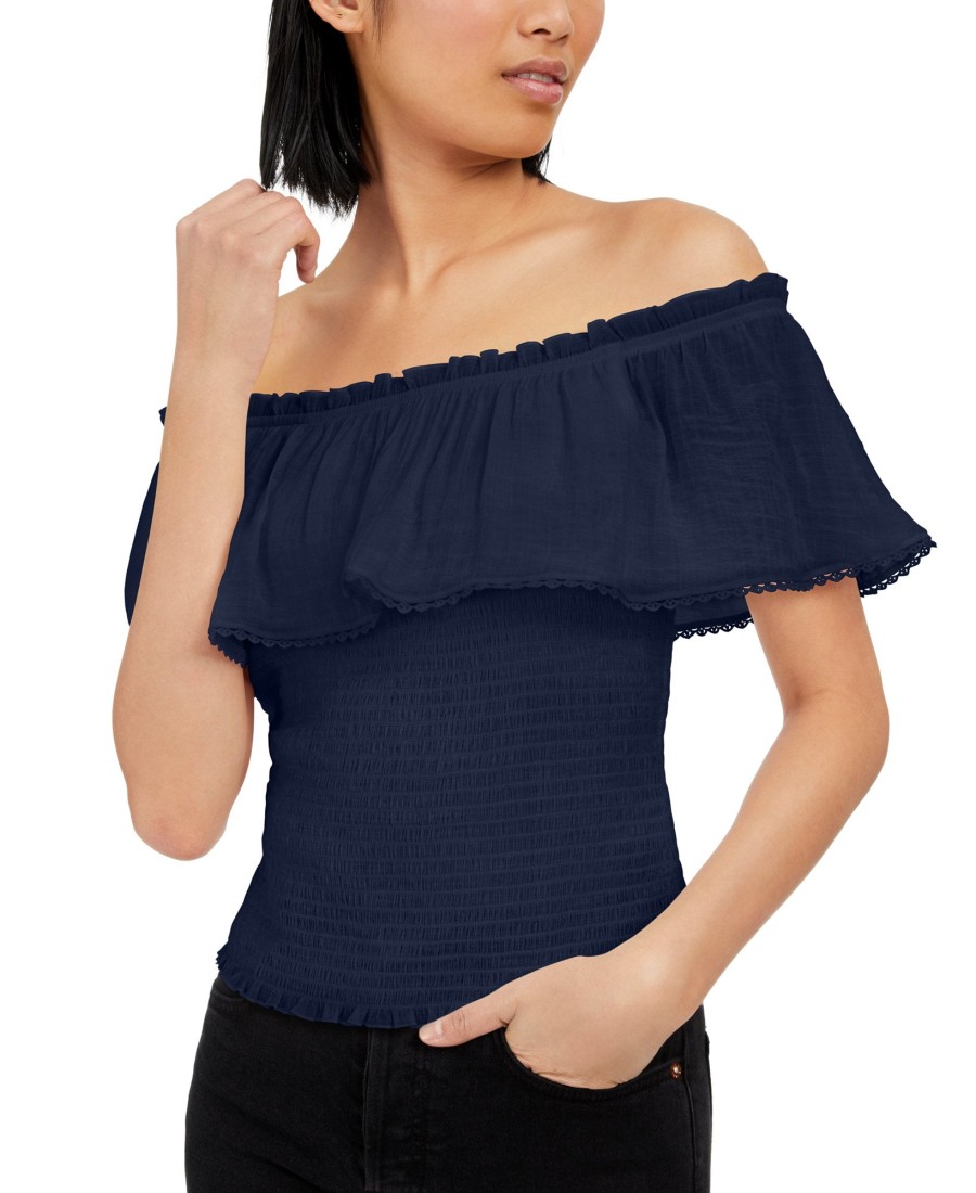 Juniors' BCX | Juniors' Ruffled Off-The-Shoulder Top Navy