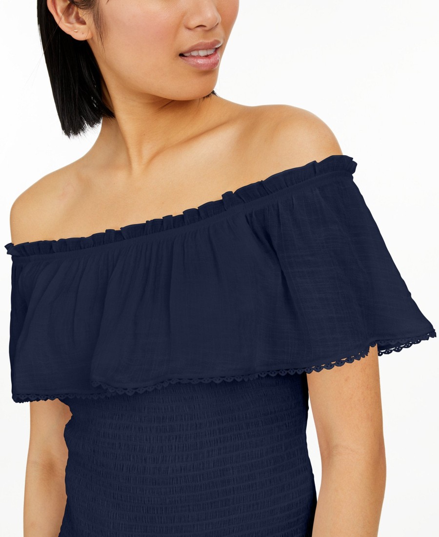 Juniors' BCX | Juniors' Ruffled Off-The-Shoulder Top Navy