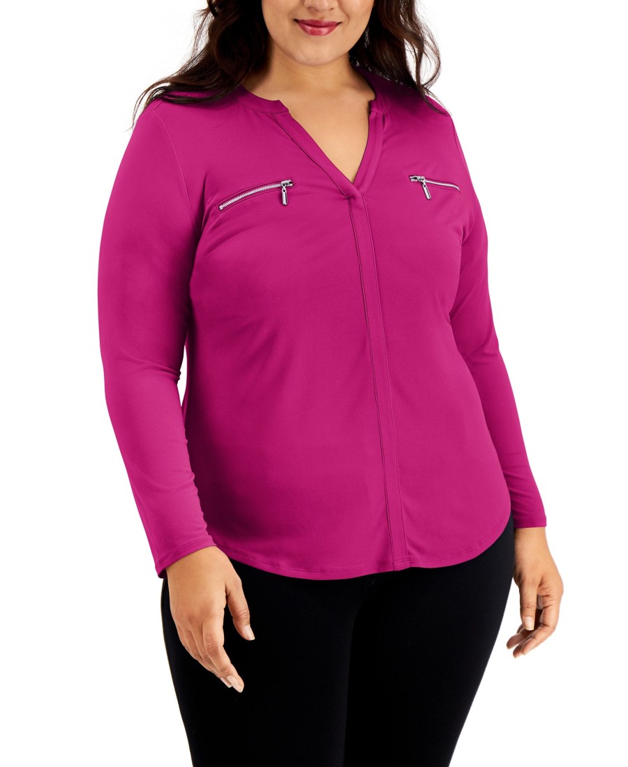 Women'S INC International Concepts | Plus Zip-Pocket Top Jazzy Pink