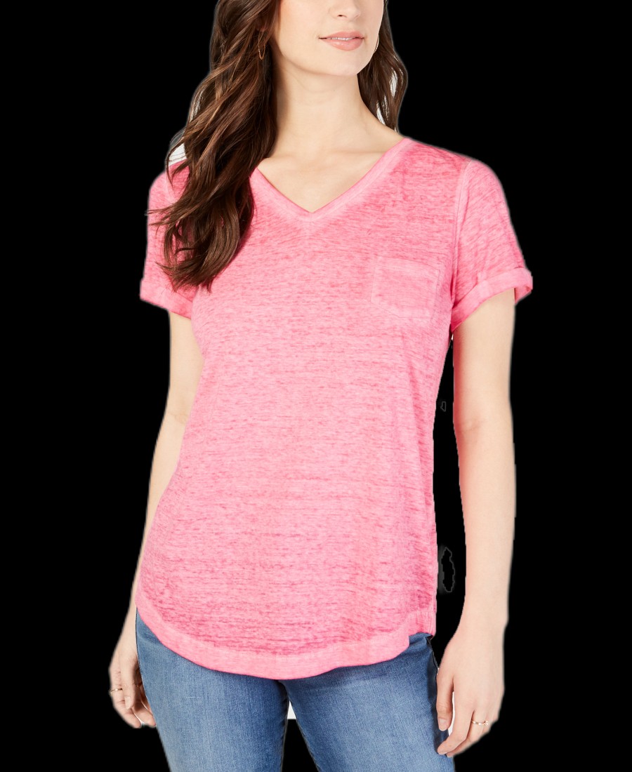 Women'S Style & Co | Petite Burnout V-Neck T-Shirt Pink Breeze