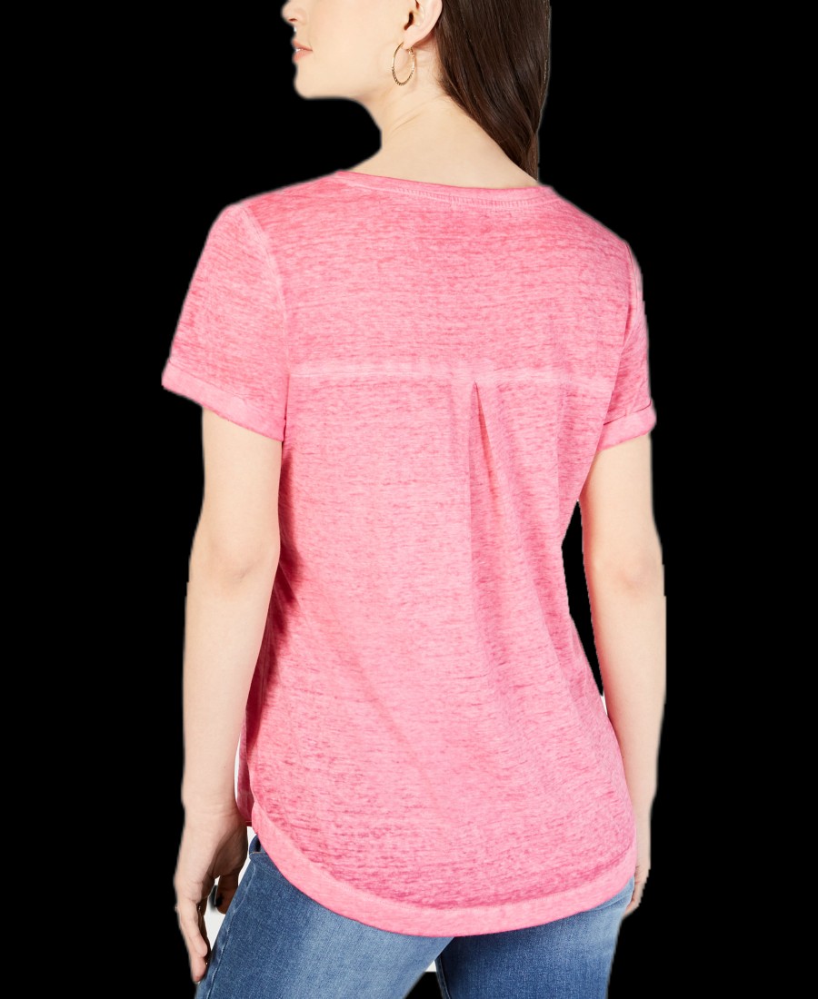 Women'S Style & Co | Petite Burnout V-Neck T-Shirt Pink Breeze