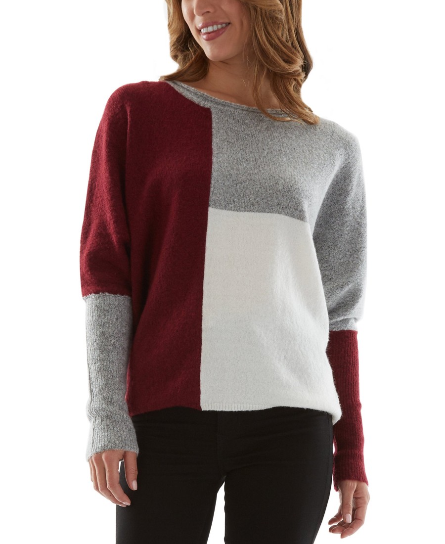 Juniors' BCX | Juniors' Colorblocked Dolman-Sleeve Sweater Bordeaux