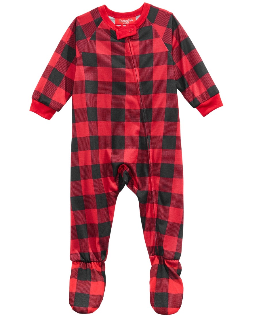 Babies & Infants Family Pajamas | Matching Infants Fleece Navidad Footed Pajamas Buffalo Check