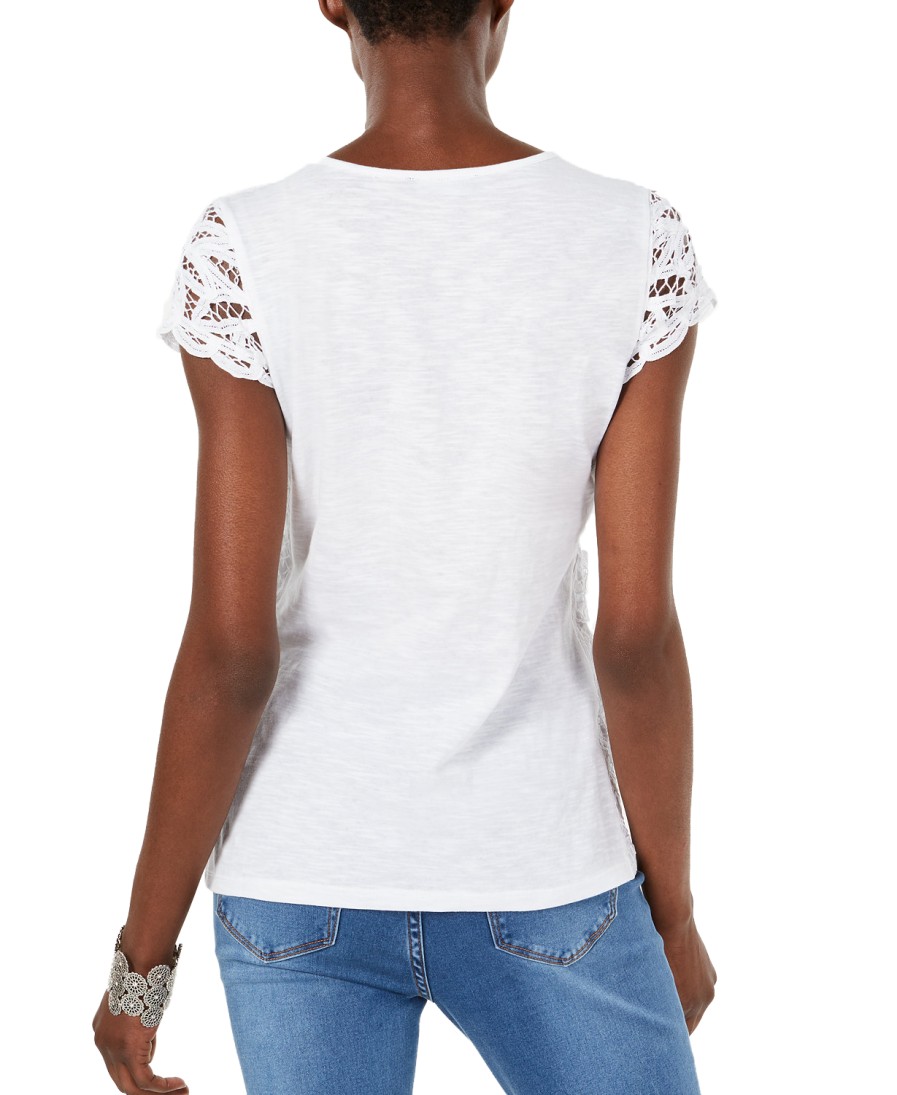 Women'S INC International Concepts | Petite Cotton Lace Top Bright White