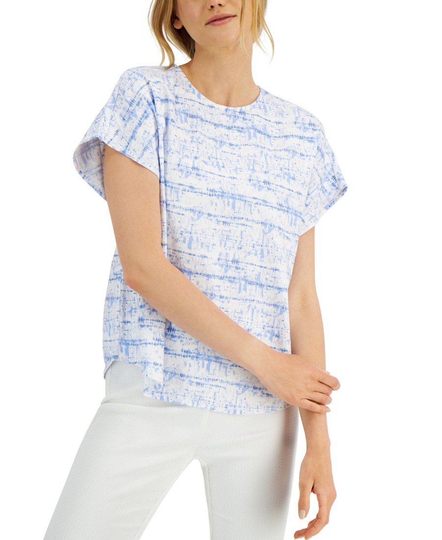 Women'S Alfani | Linear Tie-Dye Dolman-Sleeve Top Blue Delicate Dye