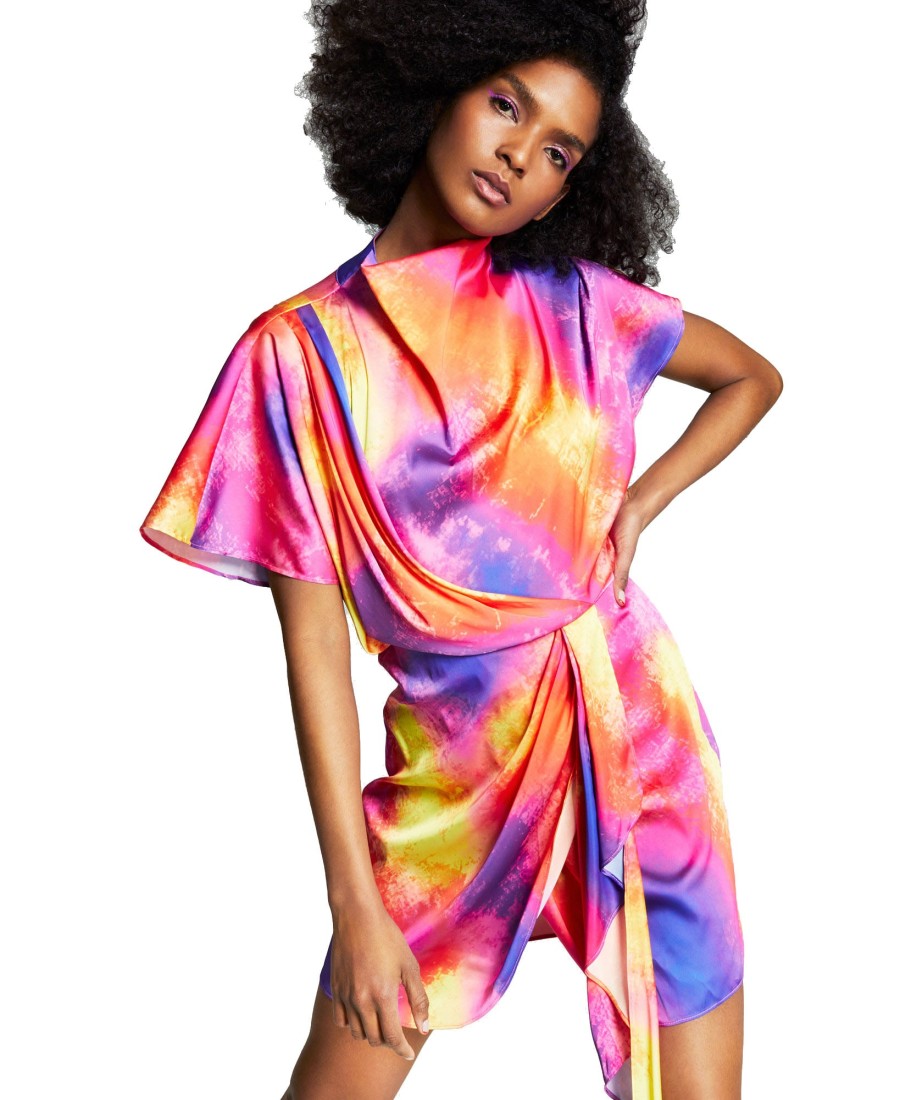 Women'S Bar III | Zerina Akers Tie Dye Satin Wrap Dress Solar Dye