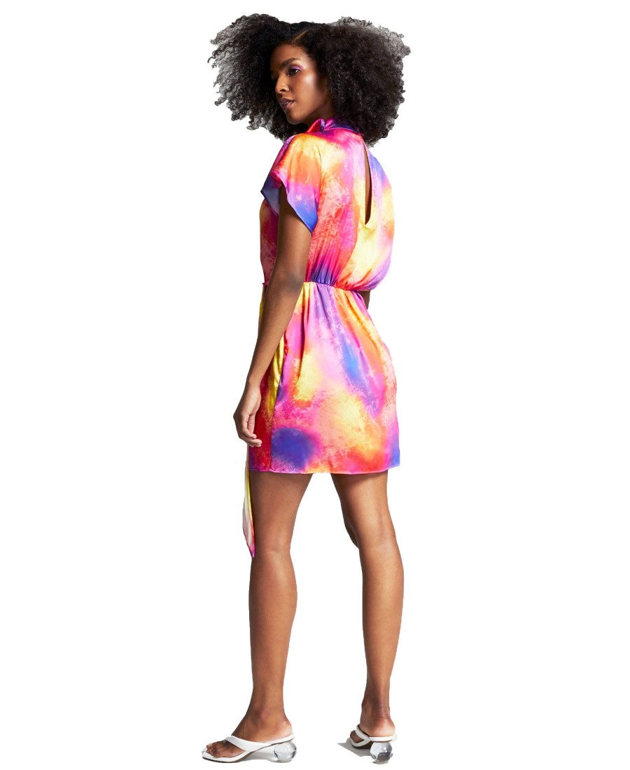 Women'S Bar III | Zerina Akers Tie Dye Satin Wrap Dress Solar Dye