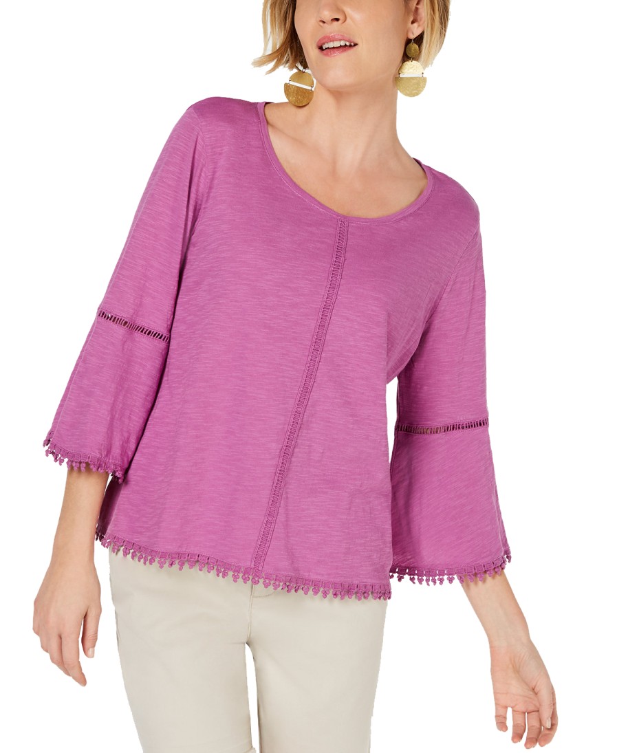 Women'S Style & Co | Crochet-Trim Bell-Sleeve Top