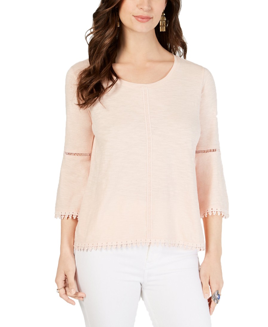 Women'S Style & Co | Crochet-Trim Bell-Sleeve Top