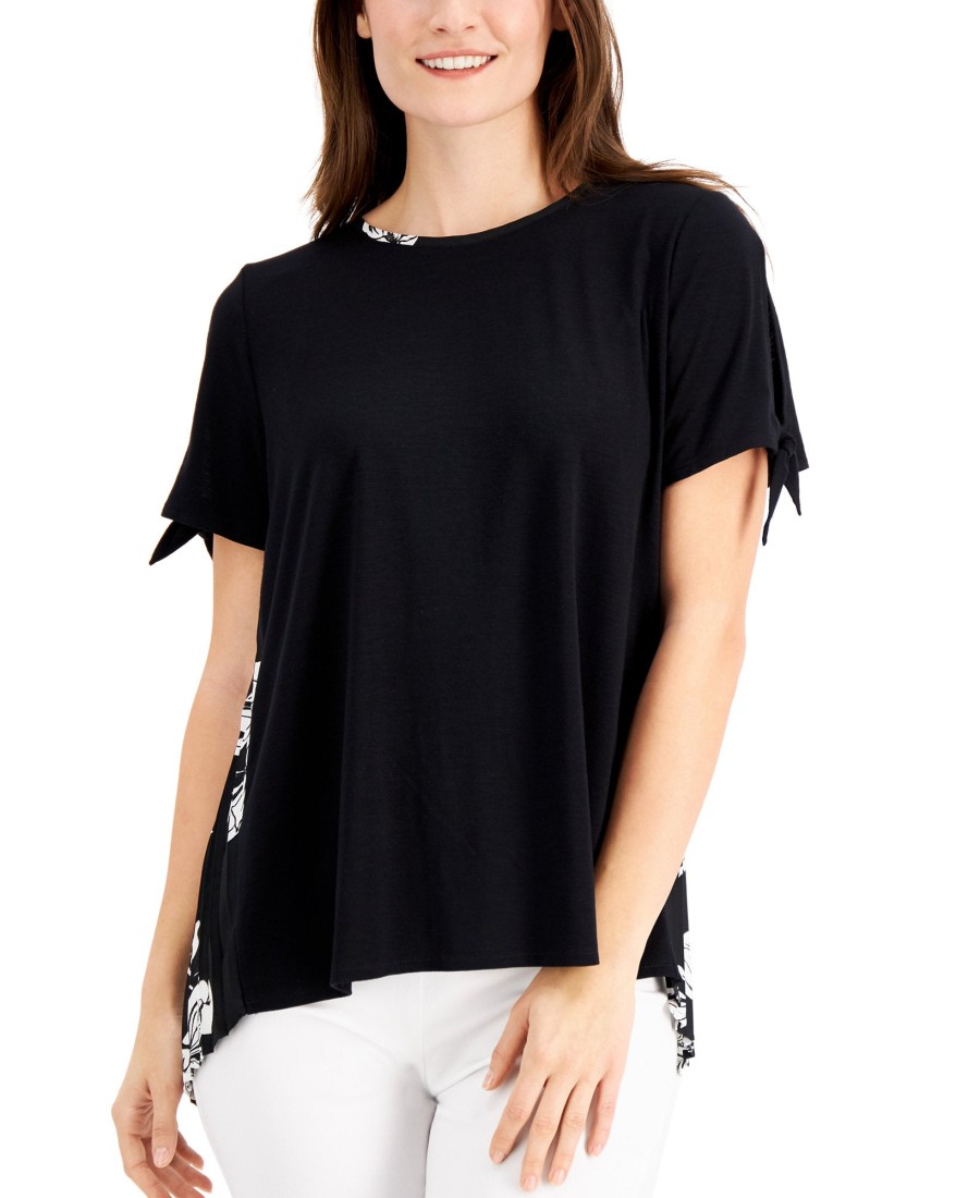 Women'S JM Collection | Mixed-Media Tied-Sleeve Top