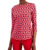 Women'S Charter Club | Printed 3/4-Sleeve Cotton Top Red Barn Combo