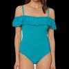 Women'S Bleu by Rod Beattie | Off-The-Shoulder One-Piece Swimsuit Summer Teal