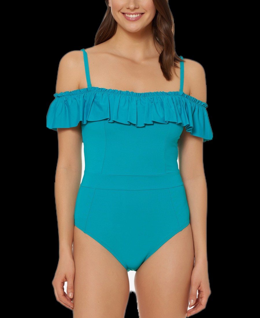 Women'S Bleu by Rod Beattie | Off-The-Shoulder One-Piece Swimsuit Summer Teal