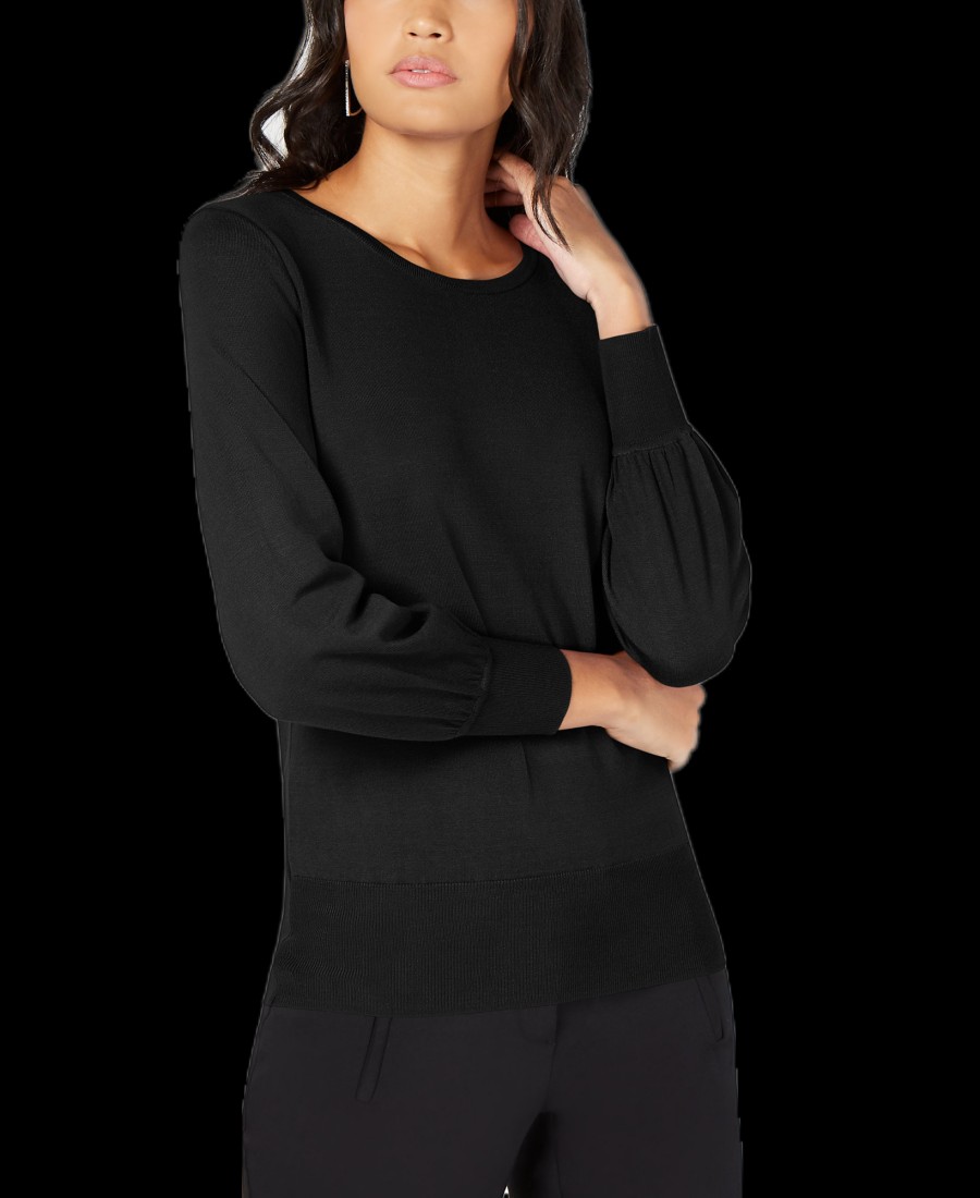 Juniors' Alfani | Bishop Sleeve Sweater Deep Black