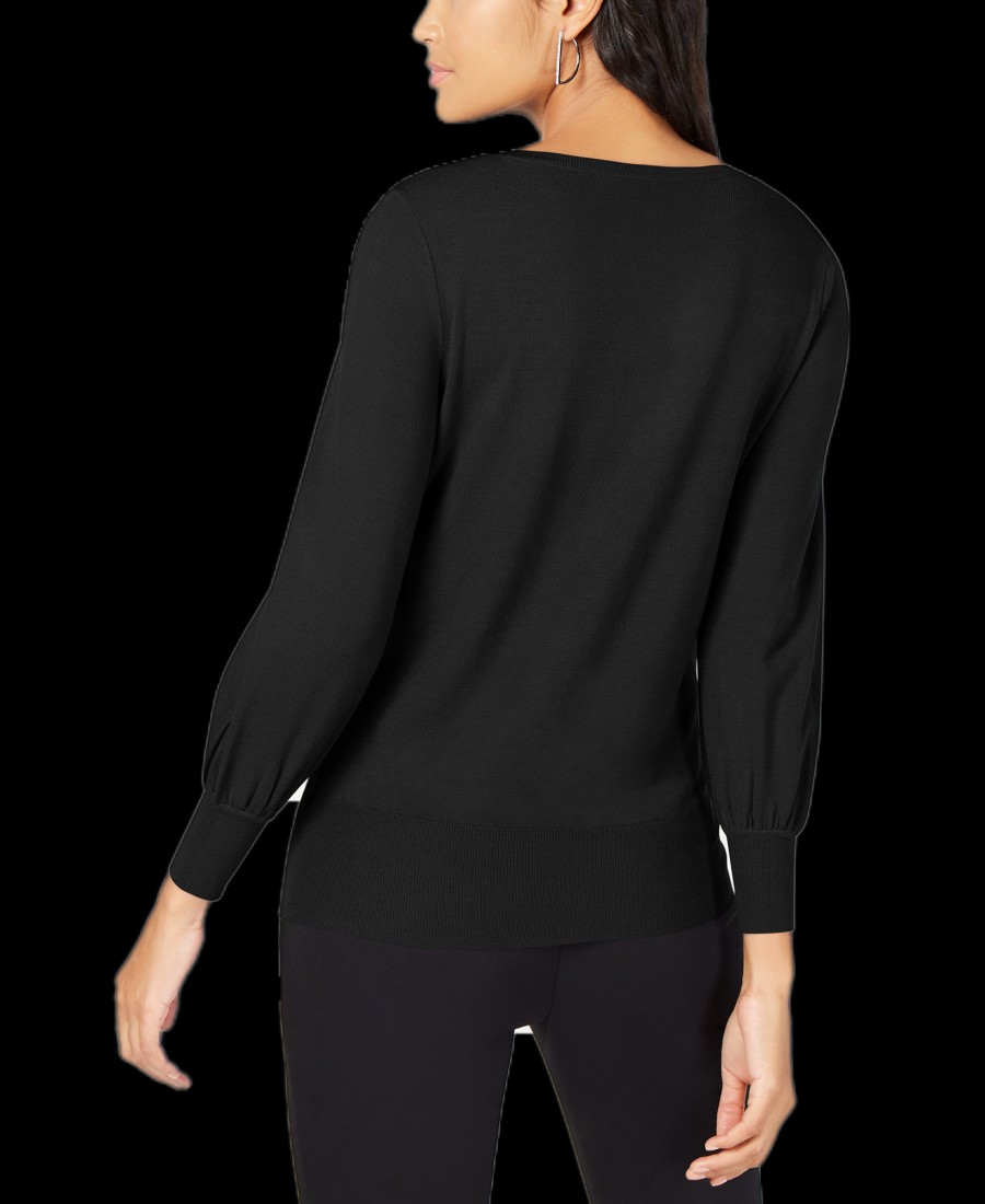 Juniors' Alfani | Bishop Sleeve Sweater Deep Black