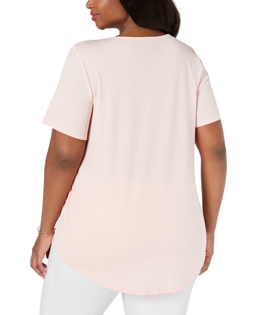 Women'S JM Collection | Plus Metallic-Trim Keyhole Top Peach Melba