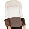 Juniors' Alfani | Colorblock Faux Fur Cuff Sweater Zinc/Cloud