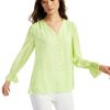 Juniors' Alfani | Printed V-Neck Poet Blouse Green Mini Waves